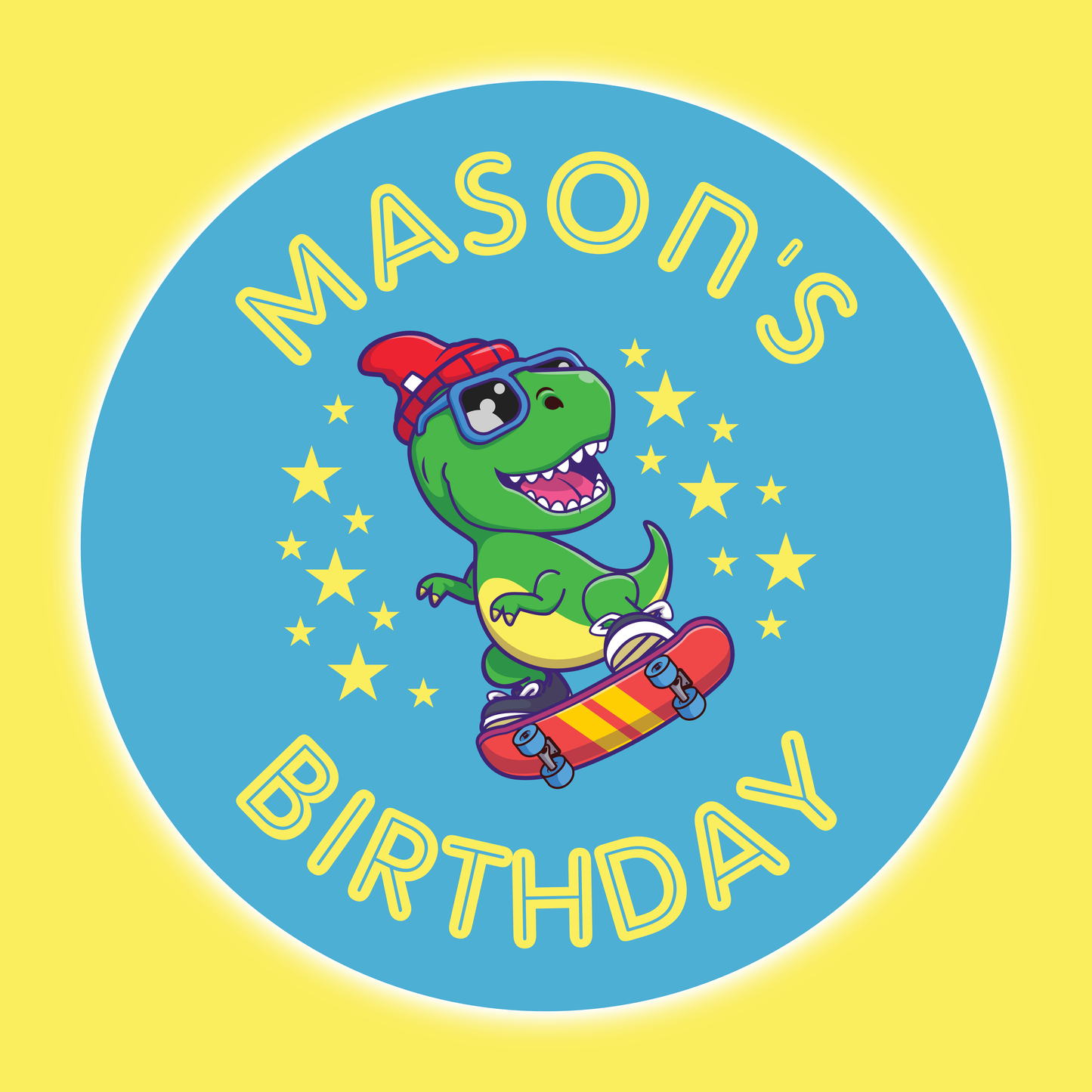 Skate Boarding Dinosaur - Party Stickers - Birthday