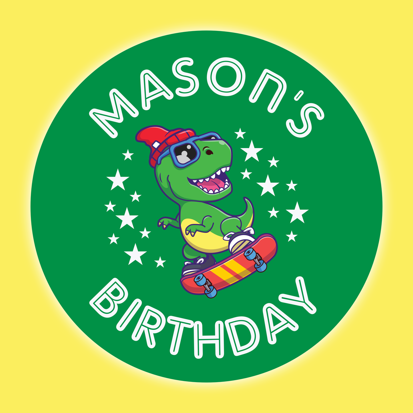 Skate Boarding Dinosaur - Party Stickers - Birthday