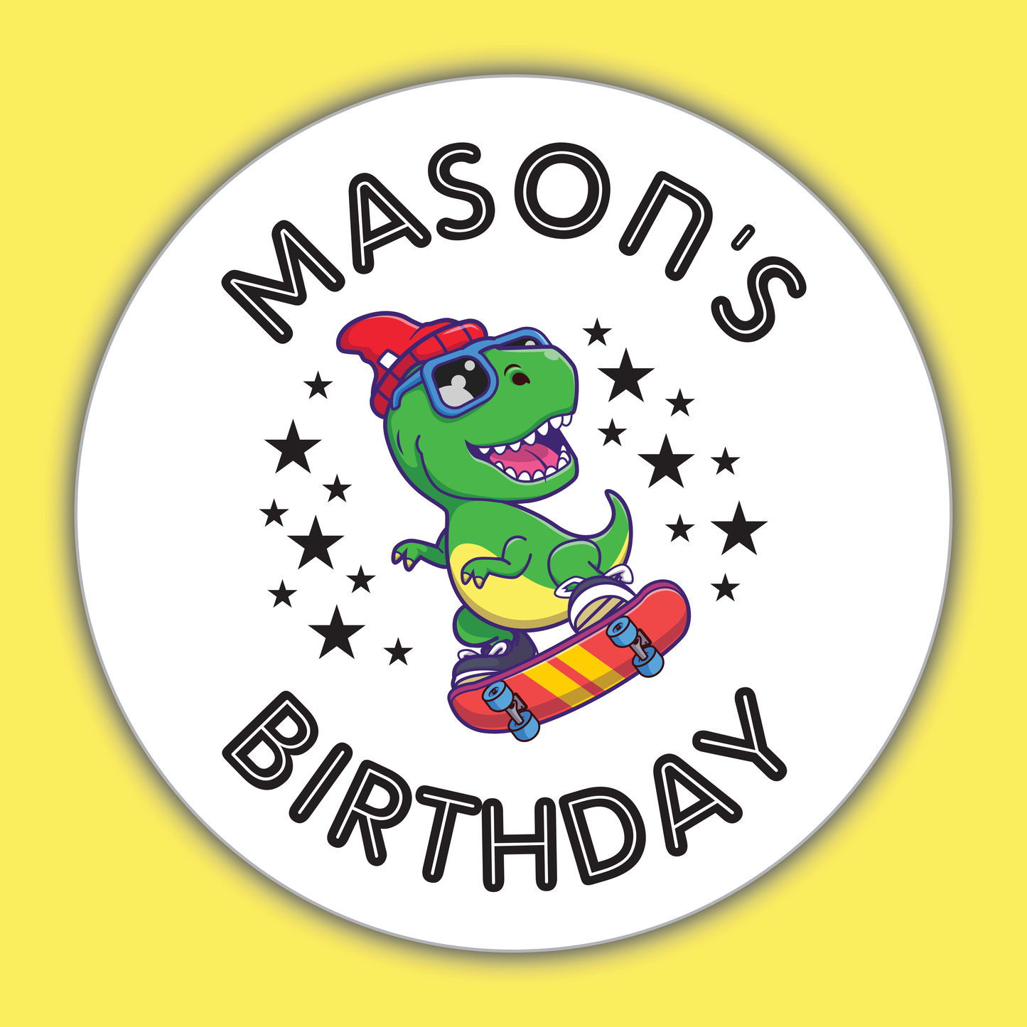 Skate Boarding Dinosaur - Party Stickers - Birthday