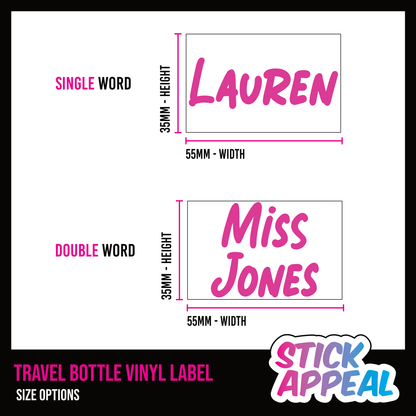 Travel Bottle Vinyl Labels